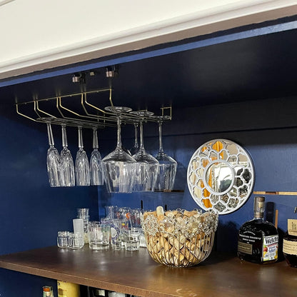 14-Inch Wine Glass Rack, Under Cabinet Wine Glass Holder Stainless Steel Chrome Finish Stemware Rack - Hanging Stemware Holder for Cabinet Kitchen Bar, Set of 4