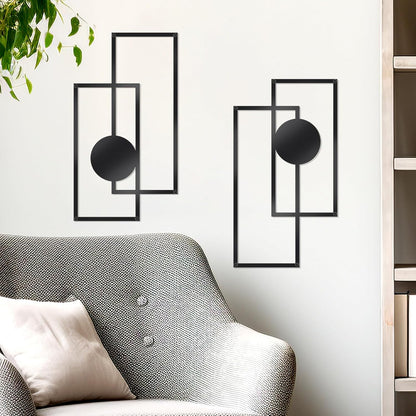 OYEFLY 2 Pcs Metal Abstract Wall Art,Modern Geometric Decor (Black, style 3)
