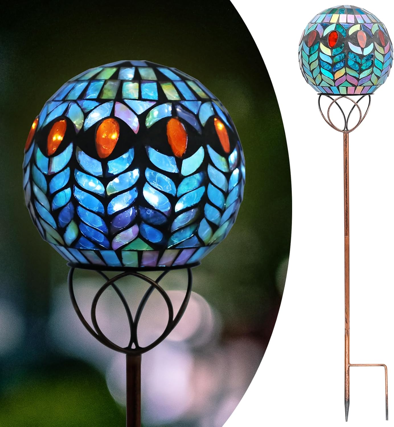 Afirst Solar Outdoor Garden Lights Decorative - Mosaic Solar Stakes Gazing Ball Waterproof Outdoor Lights Stakes for Pathway Yard Lawn Decoration(Green)
