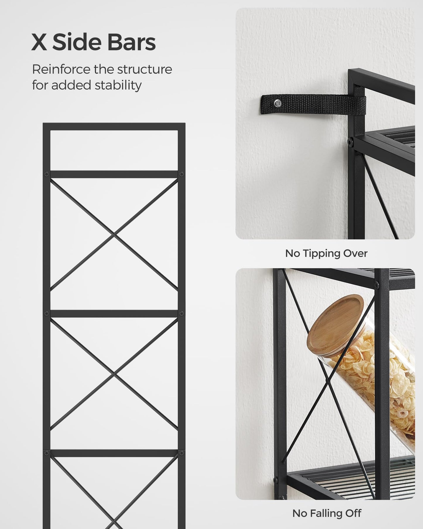 SONGMICS 5-Tier Metal Storage Rack, Shelving Unit with X Side Frames