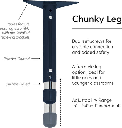 FDP Rectangle Activity School and Kids Classroom Table (24 x 48 inch), Toddler Legs, Adjustable Height 15-24 inches - Gray Top and Navy Edge