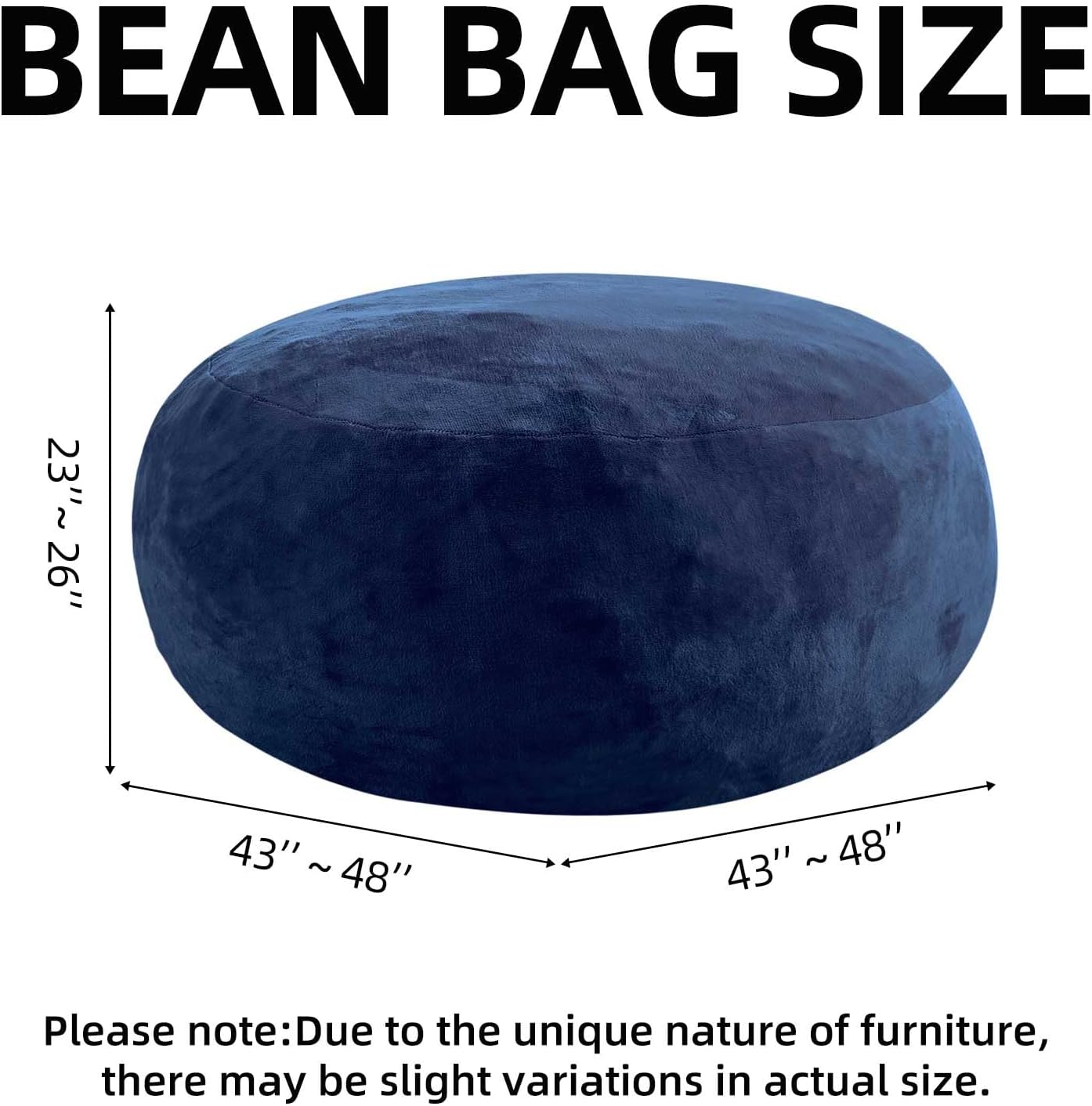 Bean Bag Chair 4Ft, Memory Foam Filled, Large Beanbag Chairs for Adults and Teens, Soft Sofa with Removable Flannel Cover, Round Couch for Living Room Bedroom College Dorm (Blue, 4FT-47×47"×24")