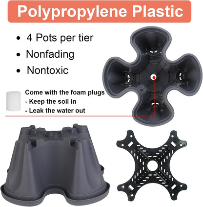 Vertical Planter 5 Tier Stackable Planters Garden Planters Strawberry Herb Flower and Vegetable Planter Indoor Outdoor Gardening Pots with Removable Wheels and Tools