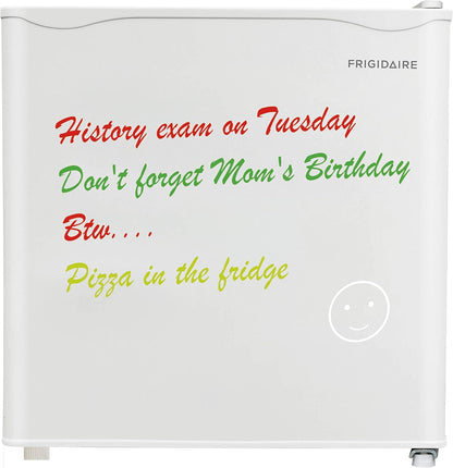FRIGIDAIRE EFR107-WHITE, Mini Fridge for Dorm with White Board & Small Ice Freezer 1.6 Cu Ft Compact Refrigerator, White