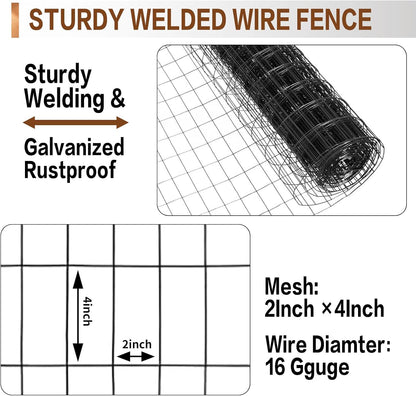 Tongmo 4 ft x 100 ft Black PVC Coated Welded Wire Fence, 16GA Garden Chicken Wire Fence Roll, Mesh Size 2" x 4" Hardware Cloth, Ideal for Yard Protection and Poultry Netting