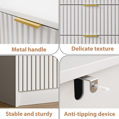 White 7 Drawer Dresser for Bedroom, Modern Fluted Dresser with Gold Metal Handles, Wide Chest of Drawers for Bedroom,Living Room, Entryway, Hallway, 55.9" L x 15.7" D x 31.4" H