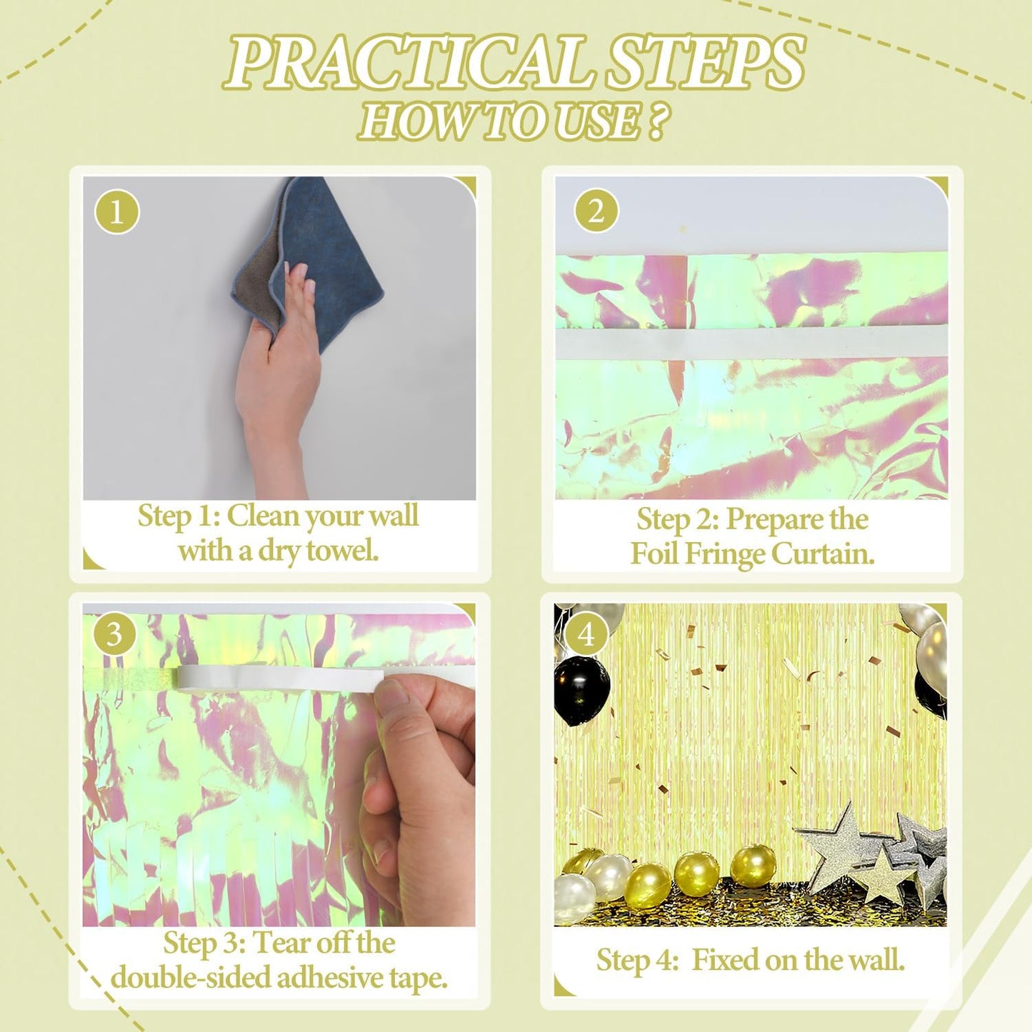 3 Pack Foil Fringe Backdrop - Transparent Green Shiny Tinsel Curtains for Party Decoration/Photo Booth Props - 3.3x8.2 FT Metallic Foil Backdrop for Birthday Wedding Graduation Christmas