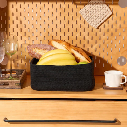 Small Storage Baskets for Organizing | Closet Organizer Bins | Shelf Toy Basket | Woven Rope Baskets | Cube Decorative Box | Shallow Basket | 11.5x7.5x4.7” | 3 Packs Black