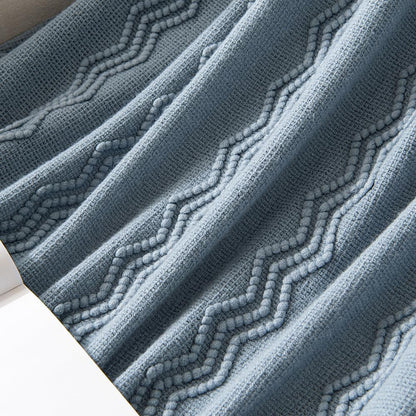 MIULEE Dusty Blue Cozy Knitted Throw Blanket for Couch Textured Knit Blanket with Tassels Woven Acrylic Wave Pattern Boho Blankets for Sofa Bed Chair 50"x60"