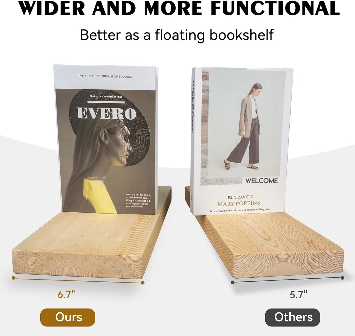 BGMG Wood Floating Shelves 36 inch, Wide Rustic Wooden Wall Shelves for Bathroom Living Room Bedroom Kitchen Farmhouse Set of 2-36x 6.7 x1.25 inch- DIY-Unfinished