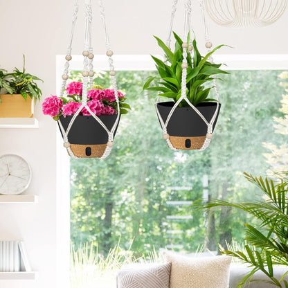 ZMTECH 2 Pack 10 Inch Hanging Planters with Macrame Plant Hanger for Indoor and Outdoor Plants, Self Watering, Drainage Hole, Visible Level Tray, Gray