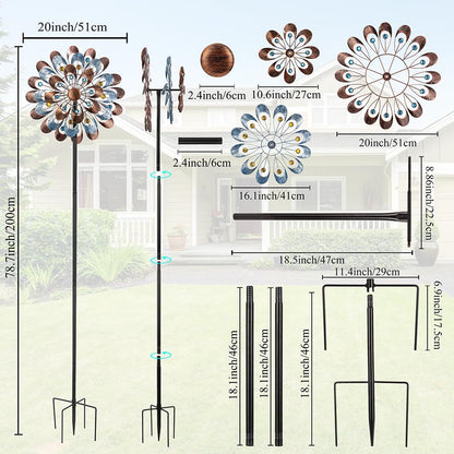 DREAMYSOUL Wind Spinner Outdoor, 20" Dia Large Metal Windmills with Blue and Copper Blades, Kinetic Wind Spinners & Sculpture for Yard and Garden