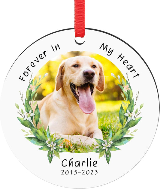 Personalized Pet Memorial Gifts, Forever in Our Hearts Photo Ornaments for Christmas Tree, Sympathy