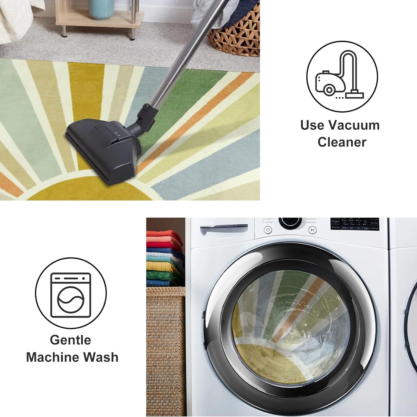 STARUIA Boho Washable Rug 3'x5' Kids Area Rug for Playroom, Colorful Kids Rug for Bedroom, Non-Slip Throw Sun Carpet Soft Small Sunshine Rugs for Office Nursery Entryway Dorm