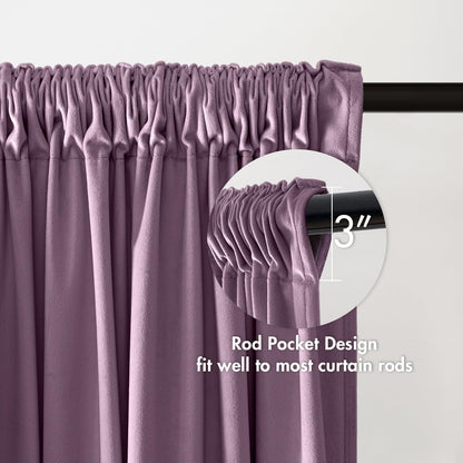 MIULEE Lavender Velvet Curtains Thermal Insulated Blackout Curtain Drapes for Bedroom Living Room Darkening 96 Inches Long Curtains Panels Rod Pocket Set of 2