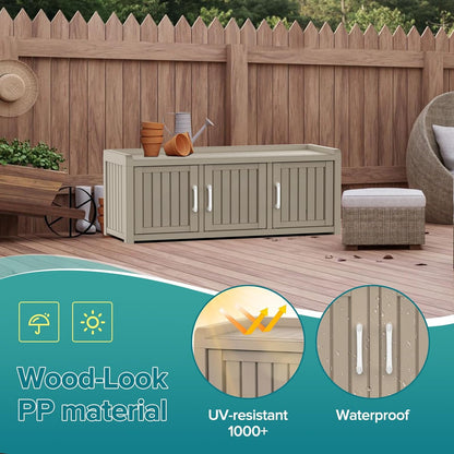 ROJIK Shoe Cabinet Waterproof UV-Resistant,Storage Bench Indoor Outdoor with Adjustable Shelves,for Entryway Bedroom,Hallway,Living Room(3 Door,Grey)