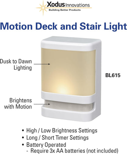 BL615-3 Battery Operated Motion Activated LED Deck and Stair Light, Outdoor or Indoor Use, Weather Resistant, White