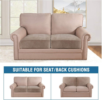 H.VERSAILTEX Velvet Stretch Couch Cushion Cover Plush Cushion Slipcover for Chair Loveseat Sofa Cushion Furniture Protector Seat Cushion Sofa Cover (2 Piece Large Sofa Cushion Covers, Taupe)