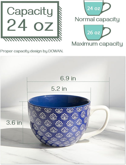 DOWAN Coffee Mugs Set of 4, 24 oz Large Coffee Mugs, Jumbo Soup Mugs With Handles, Ceramic Coffee Cups for Coffee Cereal Latte for Men Women, Housewarming Wedding Gift, Vintage Blue