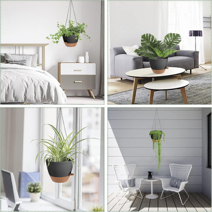 Hanging Planters for Indoor Outdoor Plants, 2 Pack Self Watering Hanging Pot with Drainage Holes & Removable Tray (Black, 10'')