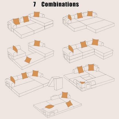 107" Oversized Convertible Sleeper Sofa Bed, Corduroy L Shape Sectional Couch, Folding Sofa Bed with Side Pocket, Modern Cloud Floor Mattress Couch, Modular Sofa for Living Room, Orange