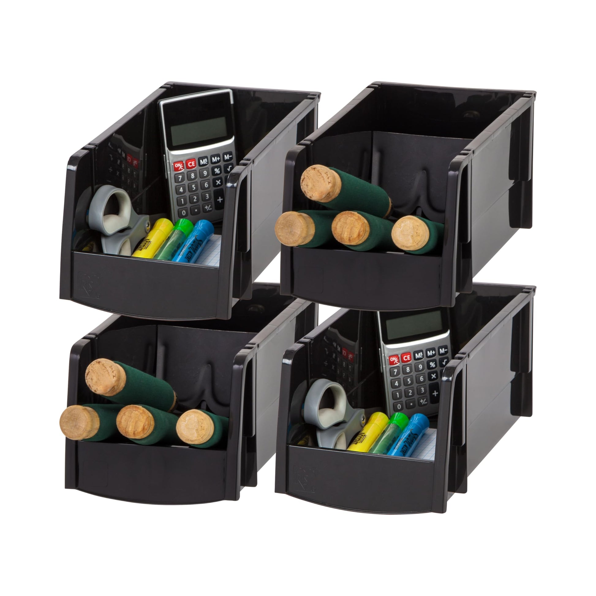 IRIS USA 4-Pack, Medium Stackable Storage Bins, Black