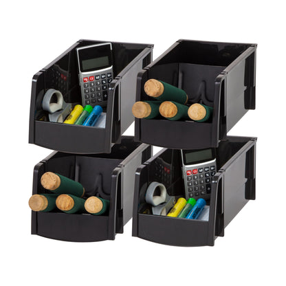 IRIS USA 4-Pack, Medium Stackable Storage Bins, Black