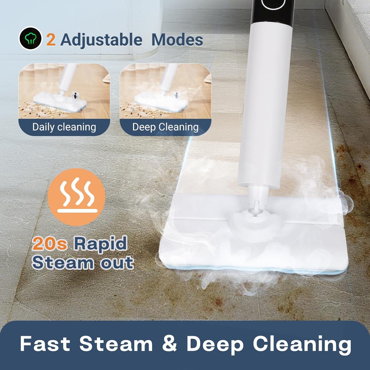 Steam Mop, Detachable Handheld Steam Cleaner for Home,1200W Heat to 260 °F in 20S, 2 Steam Modes & LED Display, 23FT Cord, Steam Mops for Floor Cleaning, Hardwood,Bathroom, Tile, Carpets