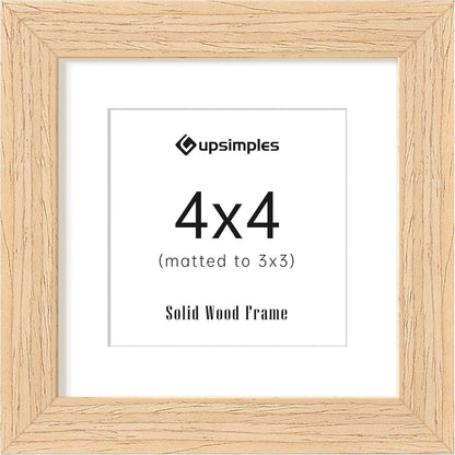 upsimples 4x4 Picture Frame, Natural Solid Wooden Picture Frames, Display 3x3 with Mat or 4 x 4 Without Mat, Wall or Tabletop, 1 Pack, Natural