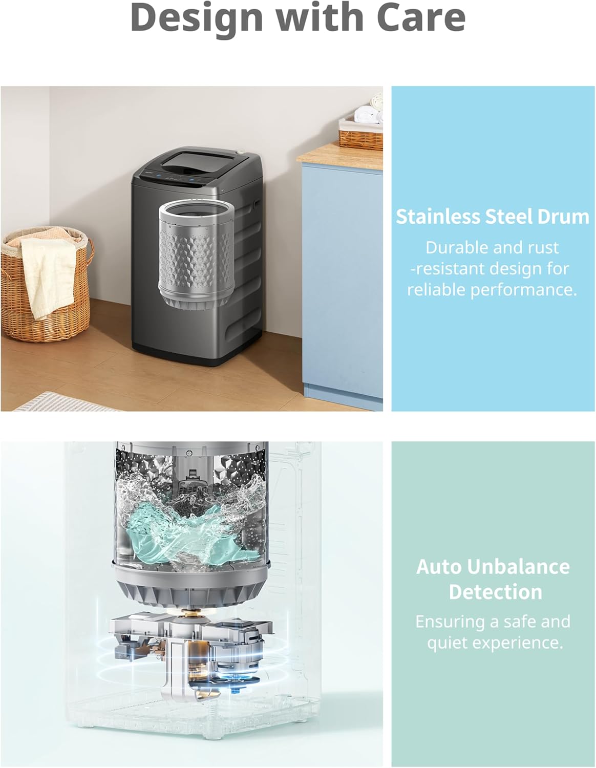 Comfee Portable Washing Machine, 0.9 cu.ft Compact Washer With LED Display, 5 Wash Cycles, 2 Built-in Rollers, Space Saving Full-Automatic Washer