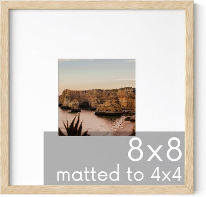HAUS AND HUES Solid Oak 8"x8" Picture Frame Matted to 4"x4" - 8x8 Square Frame With or Without Mat, 8x8 Wood Frame, Square Photo Frame, 8 x 8 Wood Picture Frame (Beige Oak)