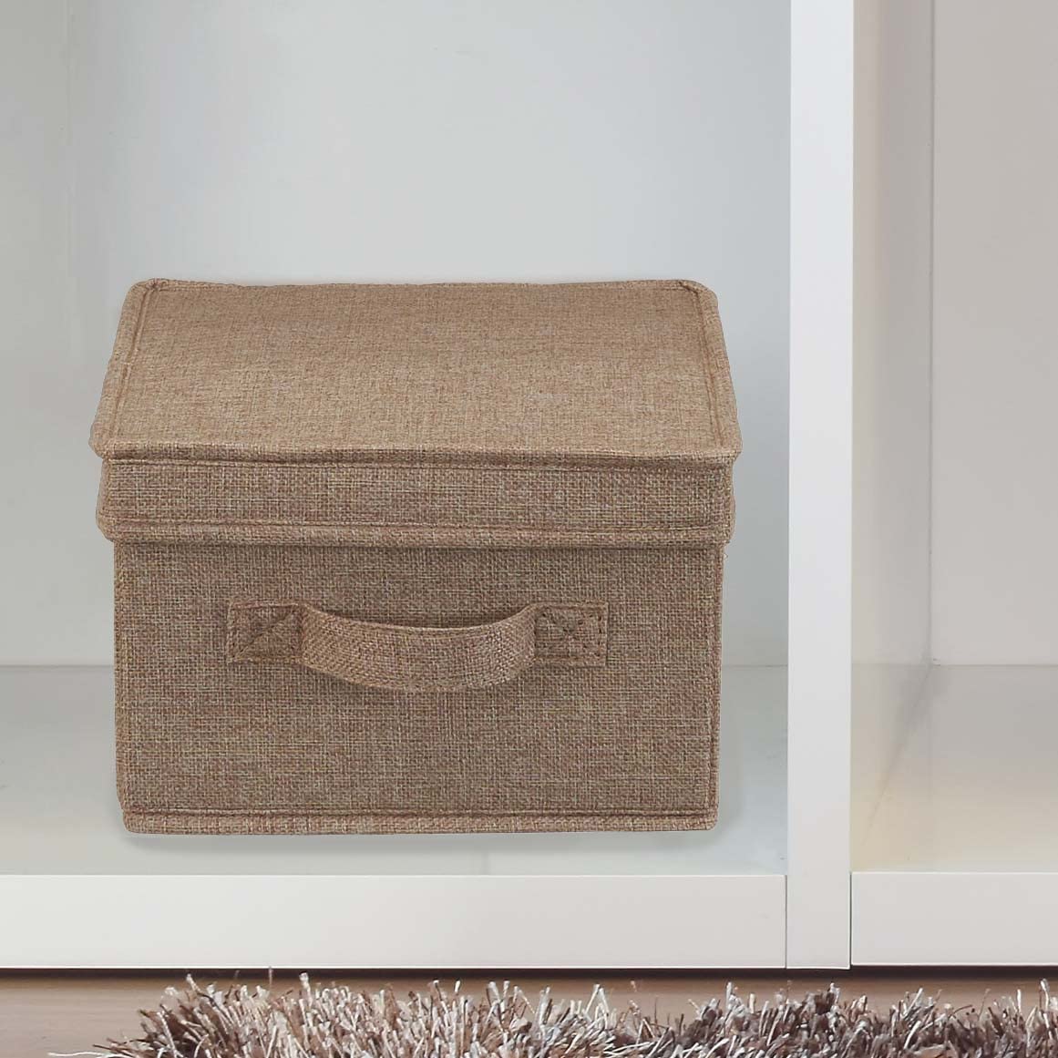 Household Essentials Medium Fabric Storage Bins with Lids, Latte, Set of 2