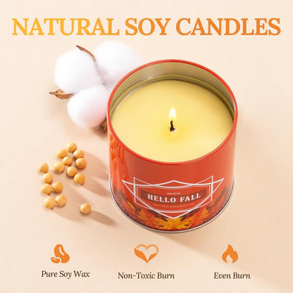 Fall Candles – 36oz (4×9oz) Soy Candles Gift Set with Autumn Scents: Pumpkin Spice, Cinnamon Clove, Apple Pie, Hello Fall – Gifts for Women & Men, Autumn Home Decor