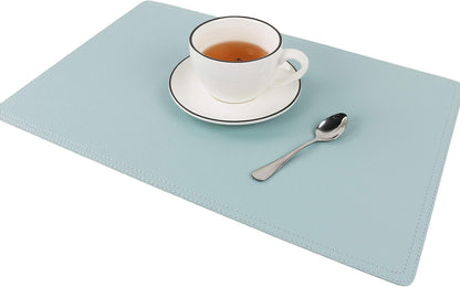 Faux Leather Placemats, PU Table Mats, Set of 4, Waterproof, Stain Resistant, Heat Resistant, Non-Slip Easy to Clean for Kitchen Dining Table,Conference Table C Teal Blue