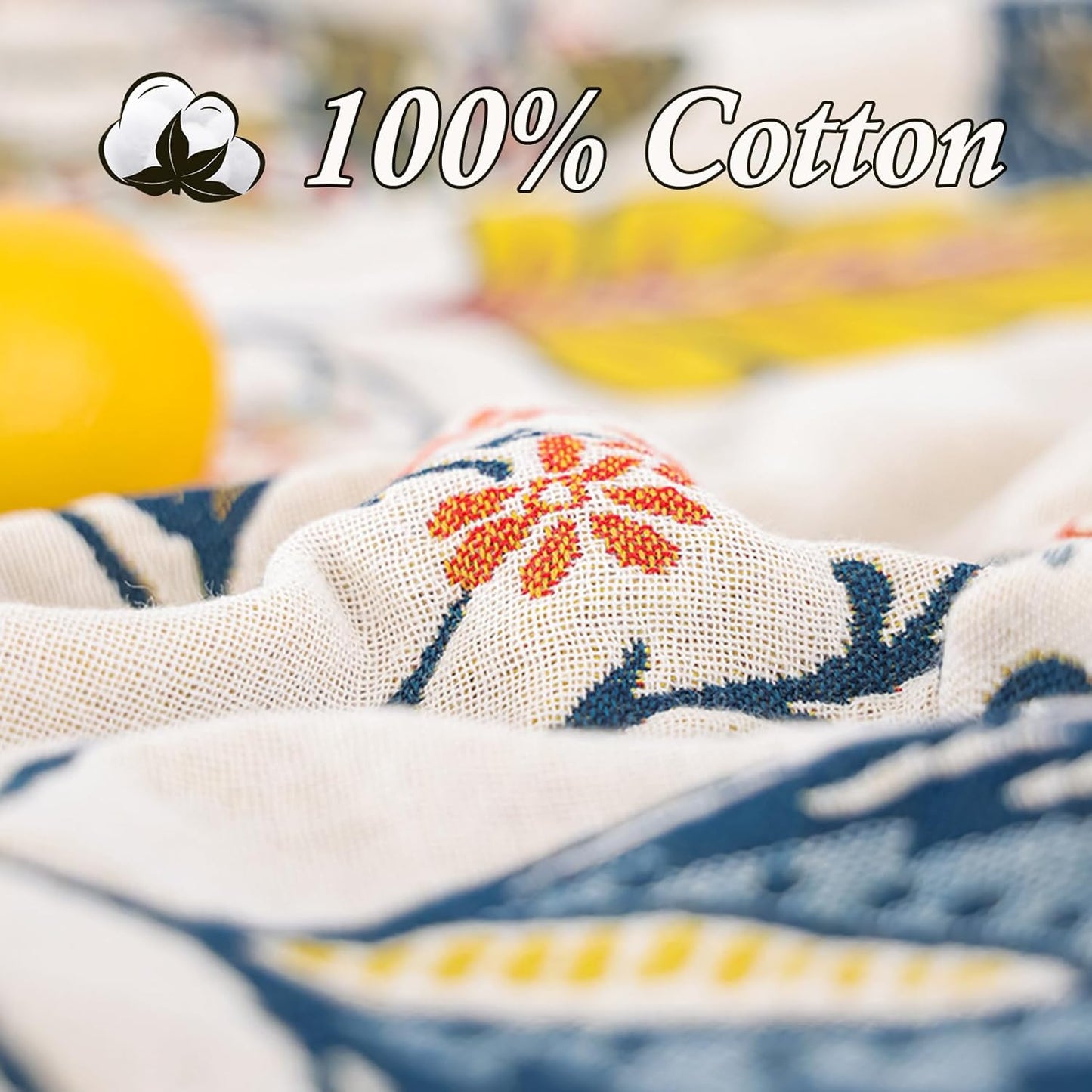 Snycler Boho Throw Blanket for Bed, 100% Organic Cotton Muslin Soft Throw-Floral Farmhouse Rustic Spring Summer Fall Decor Blanket for Couch Sofa Quilt and Gift, 60" x 80" White