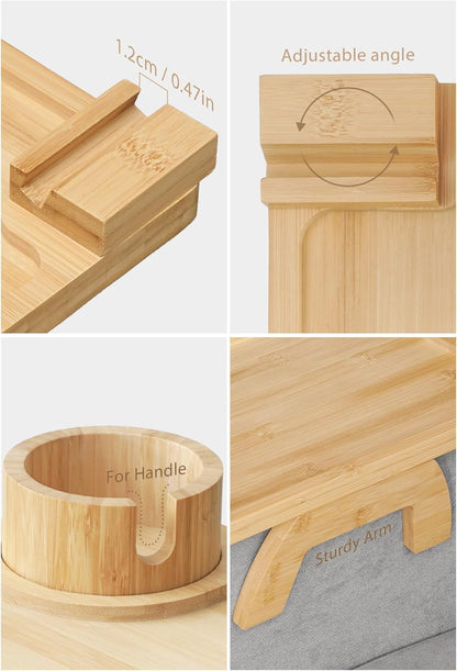 Sofa Arm Tray, Bamboo Large Couch Cup Holder, Portable Anti-Spill Sofa Armrest Tray for Beverage, Snacks, Phone, Remotes