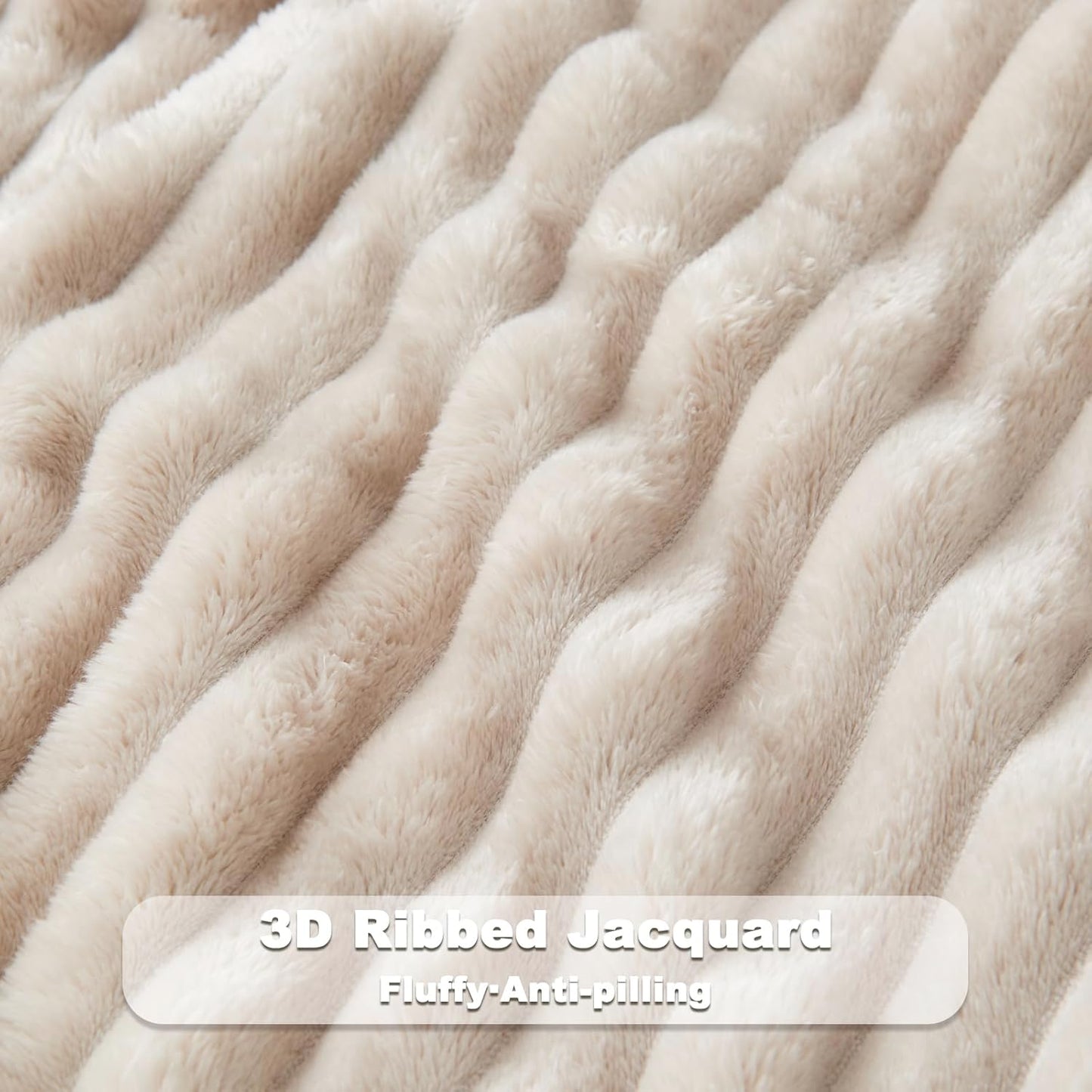 NEWCOSPLAY Super Soft Throw Blanket Linen Premium Silky Flannel Fleece 3D Ribbed Jacquard Lightweight Bed Blanket All Season Use (Linen Ribbed, Throw(50"x60"))
