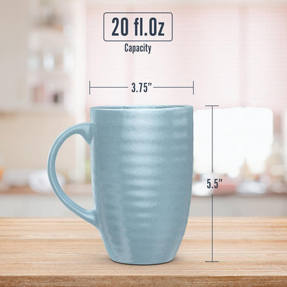 Set of 4 Oversized 20oz Tall Ceramic Latte Coffee Mugs, Gift Set for Cococa, Tea and More. With Large Handles; Dishwasher and Microwave Safe. (Blue)