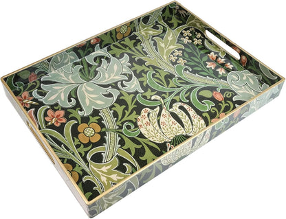 Spsyrine Serving Tray with Handles, Plastic Decorative Tray for Coffee Table, Living Room, Home Decor, Golden Lily