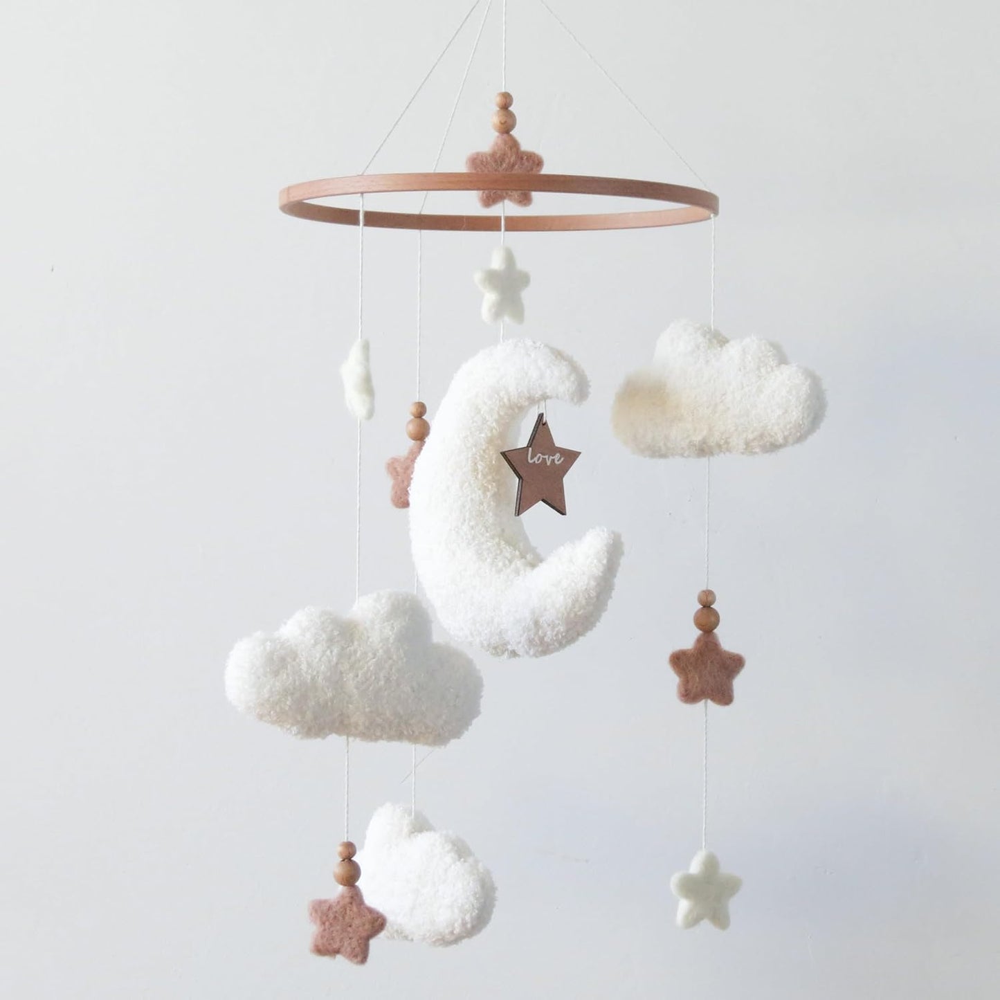 Cloud Moon Crib Mobile Cloud Baby Mobile for Crib Neutral Boho Clouds and Stars Moon Mobile Boucle Mobile, coffee 3