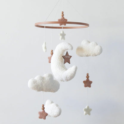 Cloud Moon Crib Mobile Cloud Baby Mobile for Crib Neutral Boho Clouds and Stars Moon Mobile Boucle Mobile, coffee 3