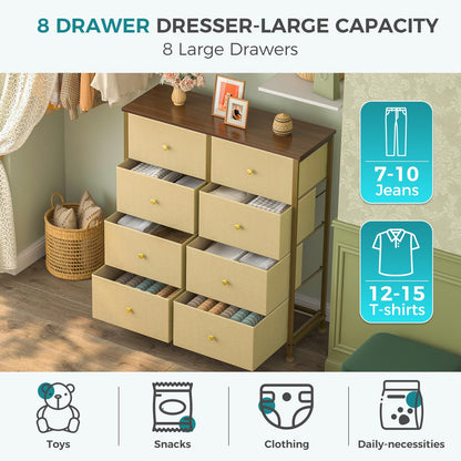OLIXIS 8 Drawer Storage Dresser for Bedroom, Closet Organizers Units, Khaki
