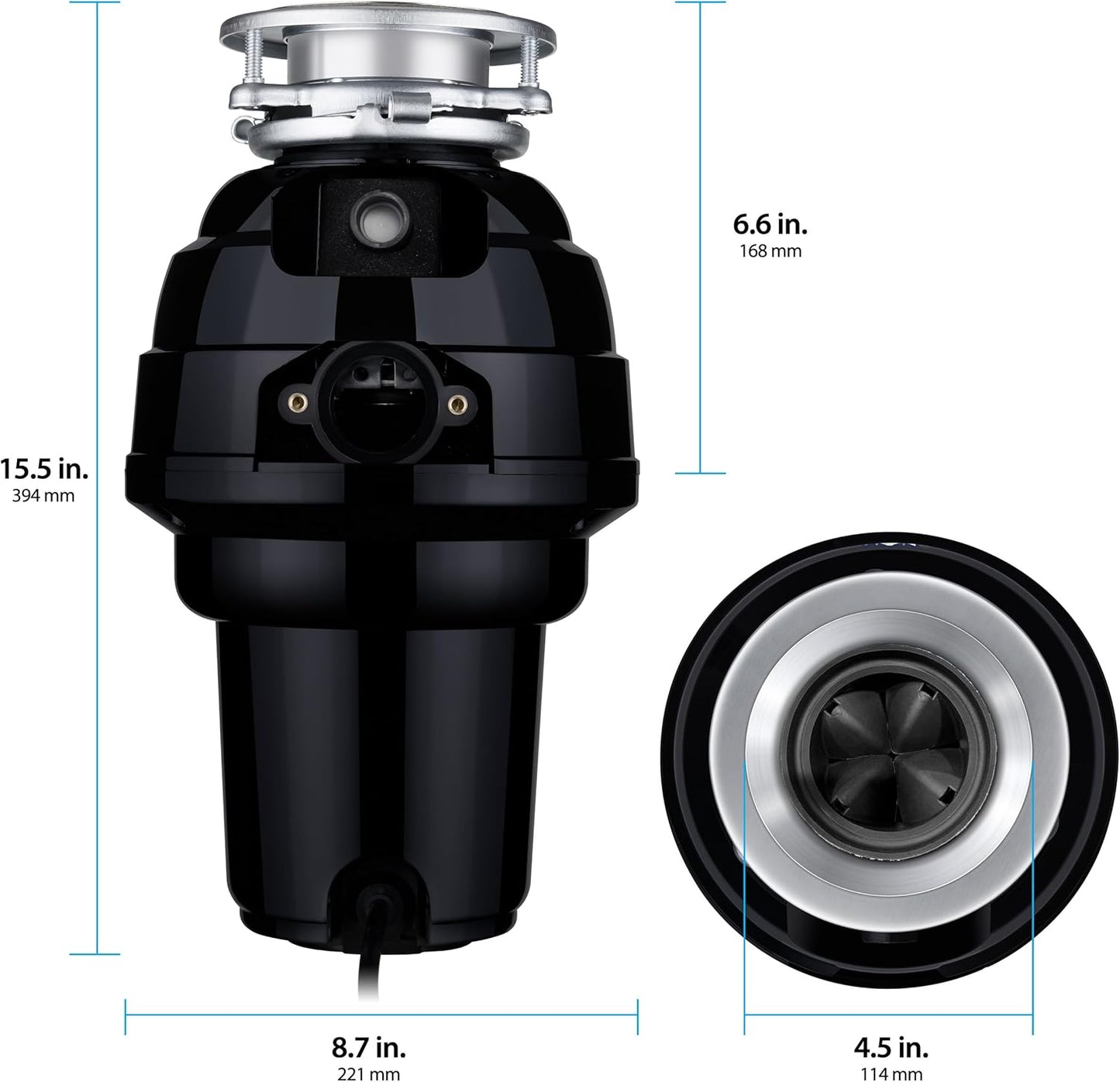 Waste Maid 10-US-WM-658-3B Garbage Disposal Anti-Jam Stainless Steel Food Waste Grinding System, 1-1/4 HP Premium, Black