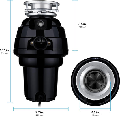 Waste Maid 10-US-WM-658-3B Garbage Disposal Anti-Jam Stainless Steel Food Waste Grinding System, 1-1/4 HP Premium, Black