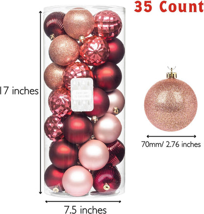 Every Day is Christmas Ornaments, Shatterproof Christmas Tree Ornament Set, Christmas Balls Decoration 35 Count (2.75"/70mm, Pink Rose)