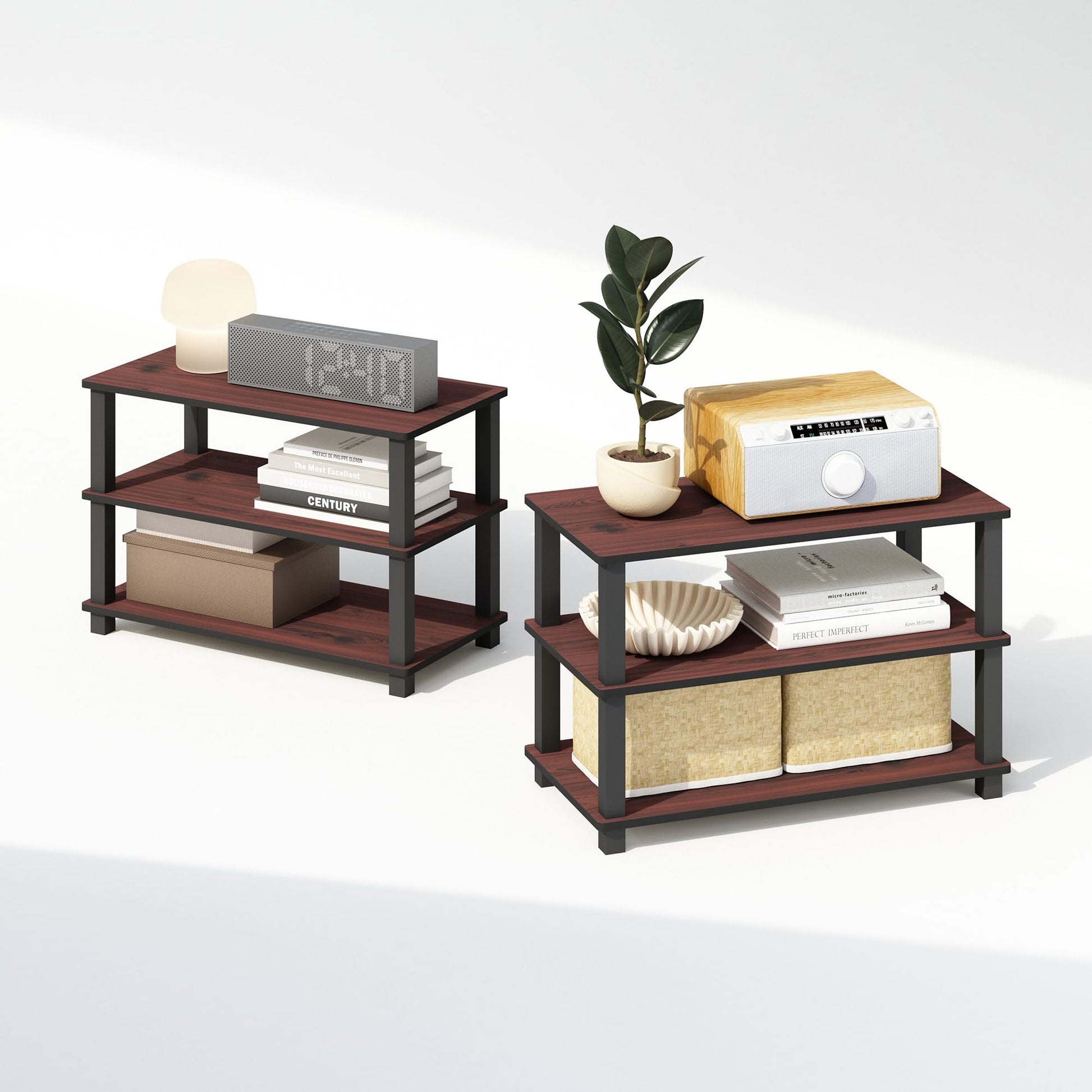 Furinno Turn-S-Tube Storage Shelves Set of 2, 3-Tier Stackable Standing Shelf, Open Corner Shelf