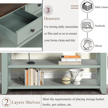 Solid Wood Console Table Sofa Table with Storage Drawers and Bottom Shelf Entryway Table for Entry Hallway Foyer Sofa Couch Table,Fully Assembled (48.8" Green)