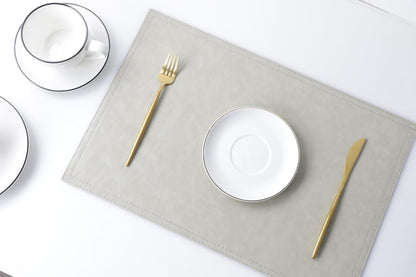 Waterproof PU Placemats, Faux Leather Dining Table Mat, Set of 6, Easy to Wipe Off Scrub Vinyl Mat, Heat & Stain Resistant for Office Conference Table, Home Decor
