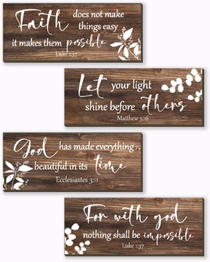 FENCORDAR 4 Pieces Brown Wall Decor Bible Verses Bathroom Decor Wooden Farmhouse Office Christian Wall Art Religious Art for Women Office Home Bedroom Living Room Decor(Brown 10x4)