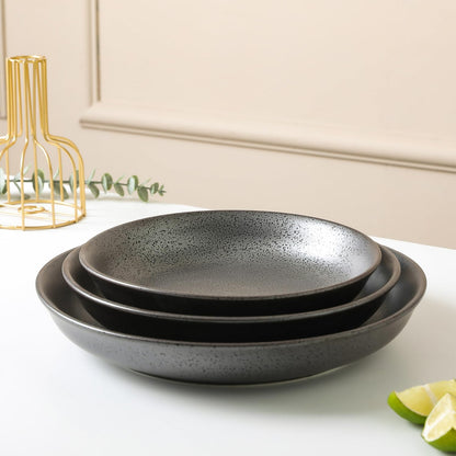 Stone lain Valencia Porcelain 3-Piece Round Bowl Serving Set, Metallic Grey